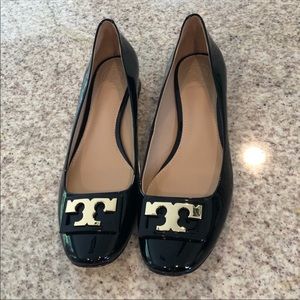Tory Burch black patent leather flats.